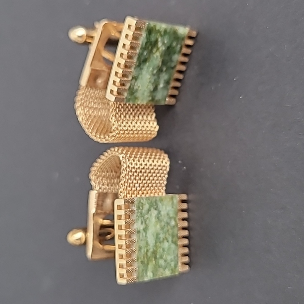 Green marble and Goldstone cufflinks